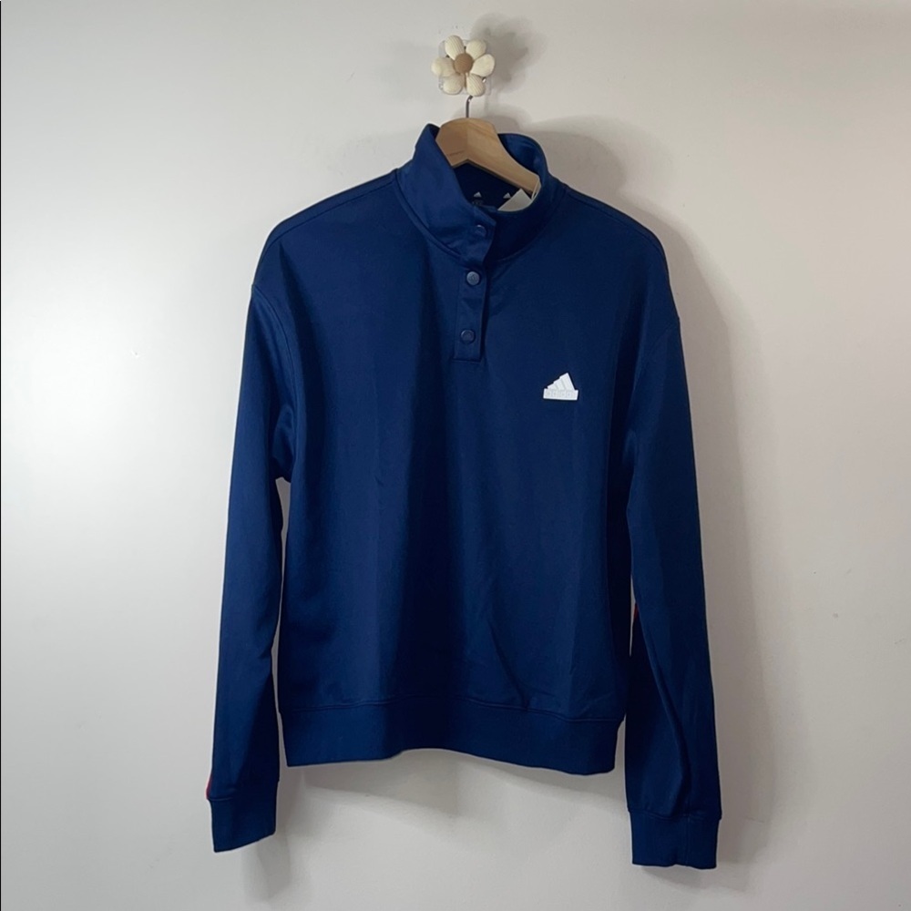 Adidas Blue Crewneck Jacket Athletic Fit